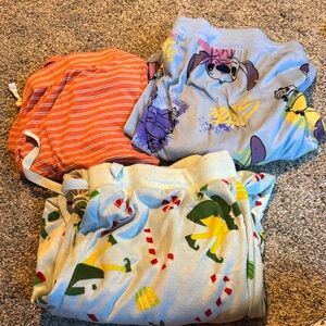 Women’s Pajama Set - Light Blue, Orange & White Holiday Prints